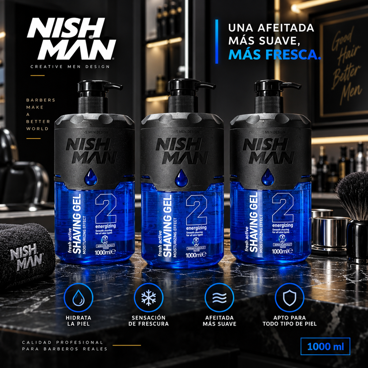 NishMan Fresh Active Shaving Gel 2 1000 ml