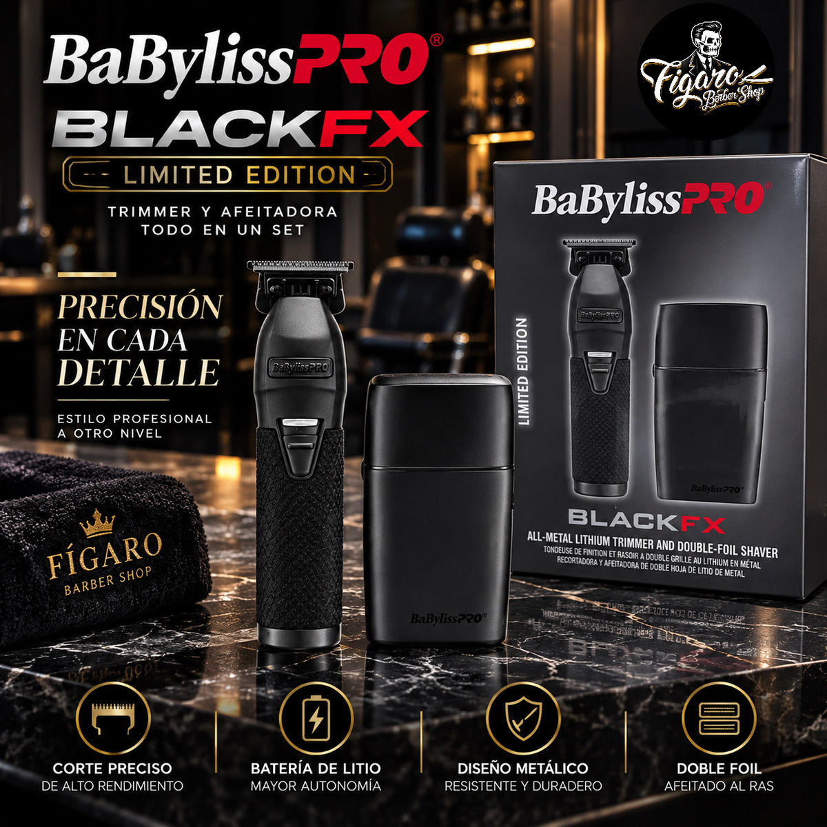 Combo Patillera y Shaver BaBylissPRO BlackFX Limited Edition