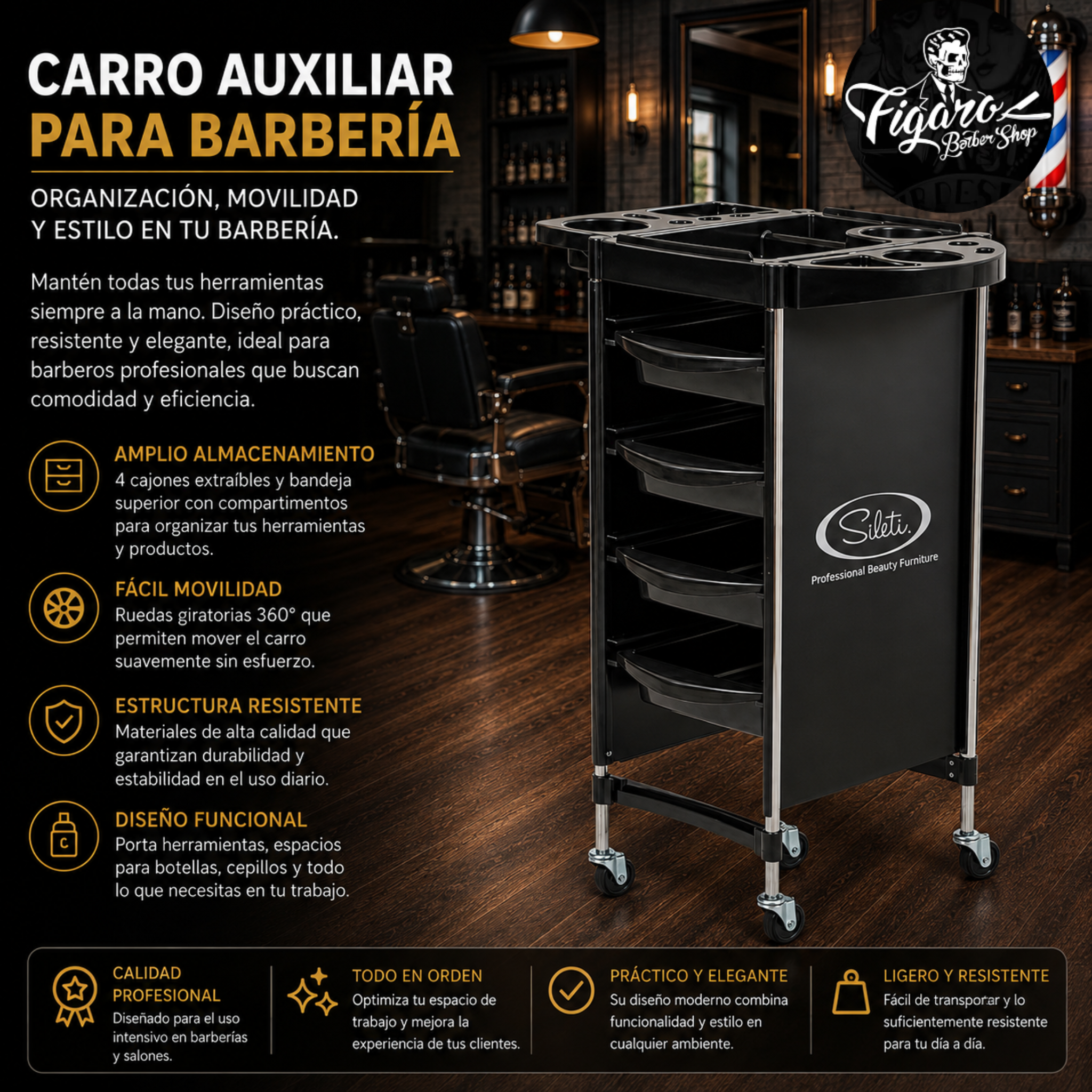 Carro auxiliar para barbería